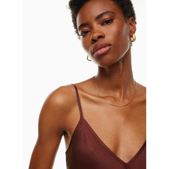 Aritzia Wilfred Only Slip Satin Midi‎ Dress in Spiced Burgundy - Picture 5 of 11